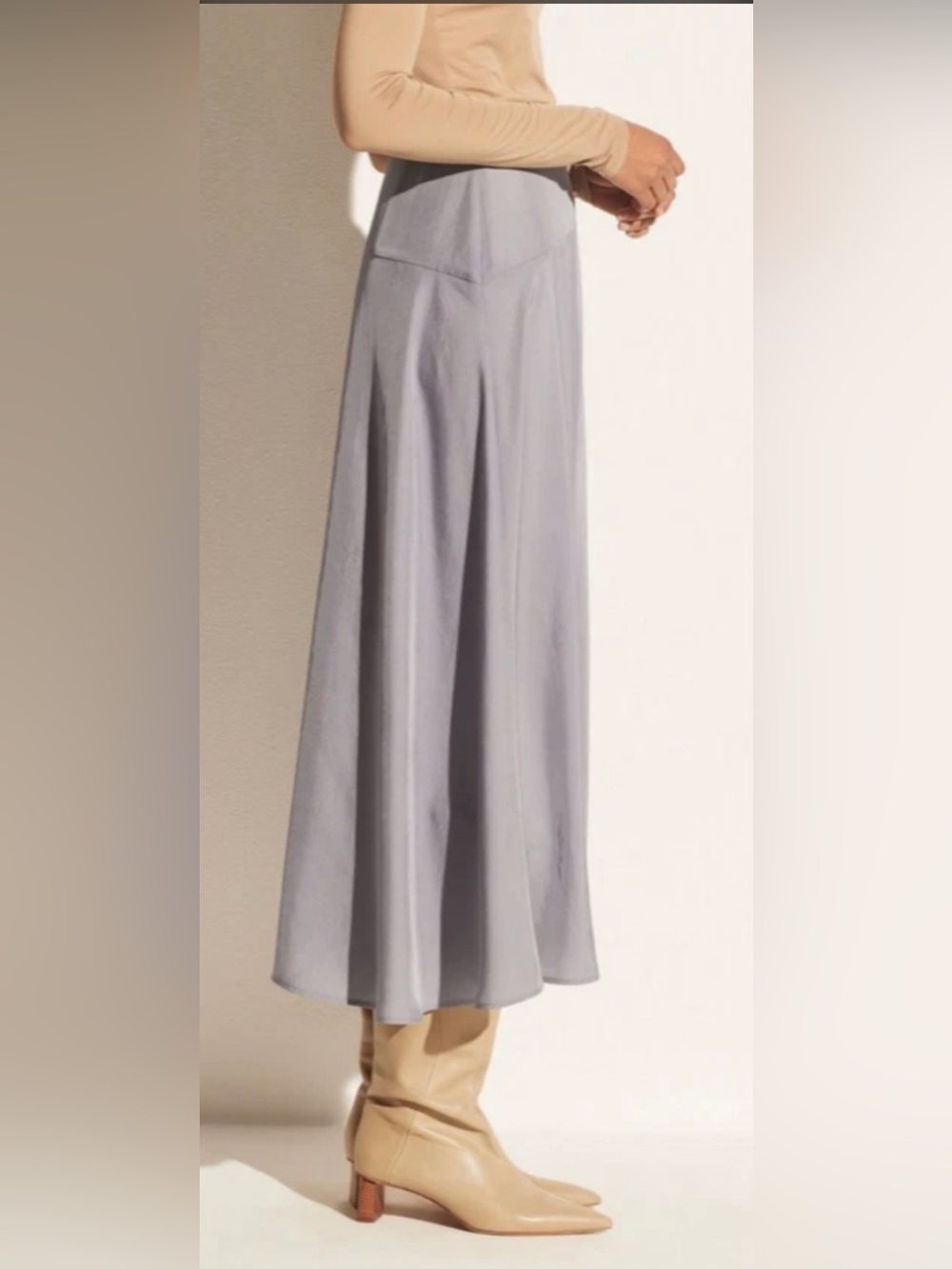 NWT VINCE Paneled Front Flutter Long Skirt In Iris Blue Size: 16 - Picture 4 of 11